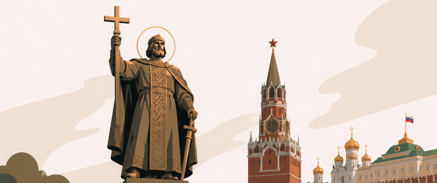 Символической фиксацией этой зеркальной цепи стал монумент князю Владимиру Крестителю (великий киевский князь), установленный у стен Кремля