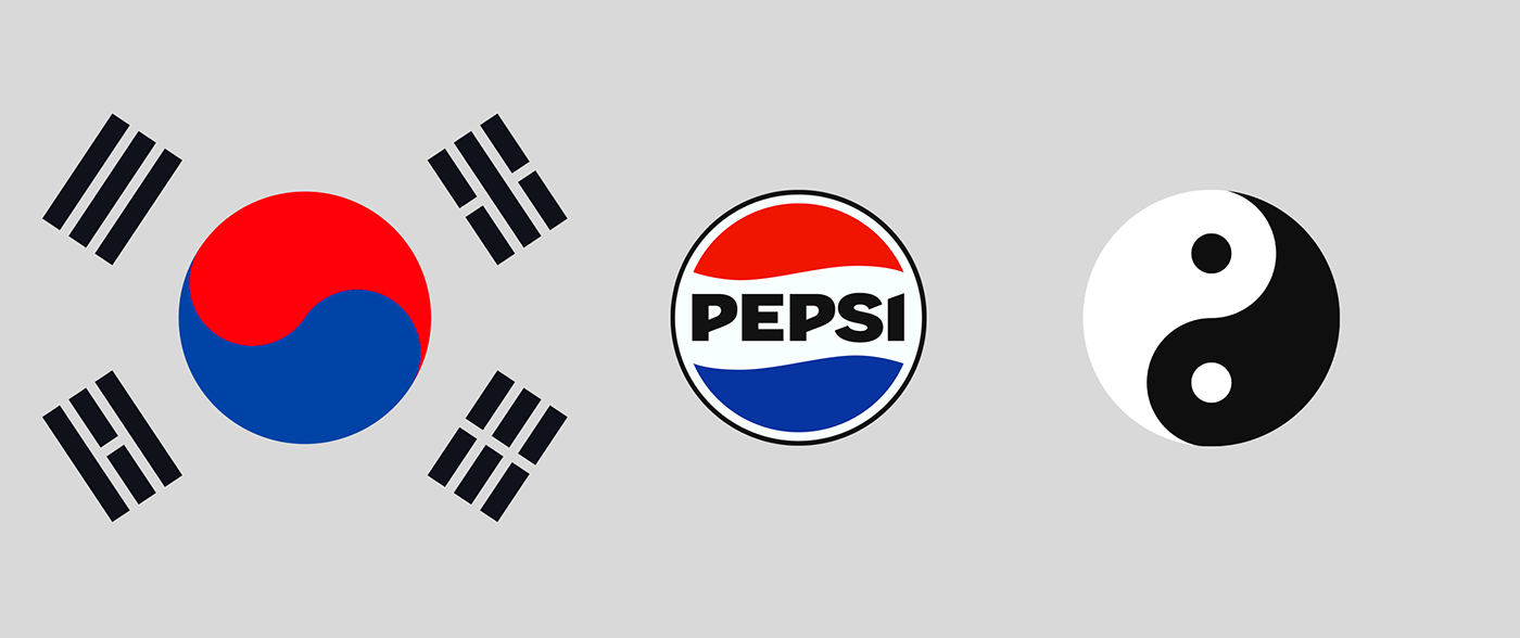 Alpha. Flag of the Republic of Korea. PEPSI logo and Yin and Yang symbol