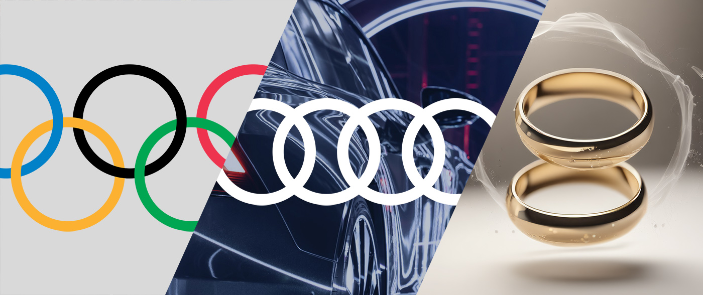 Alpha. Olympic Games logo. Audi logo. Two rings as a symbol of the union of couples (2)